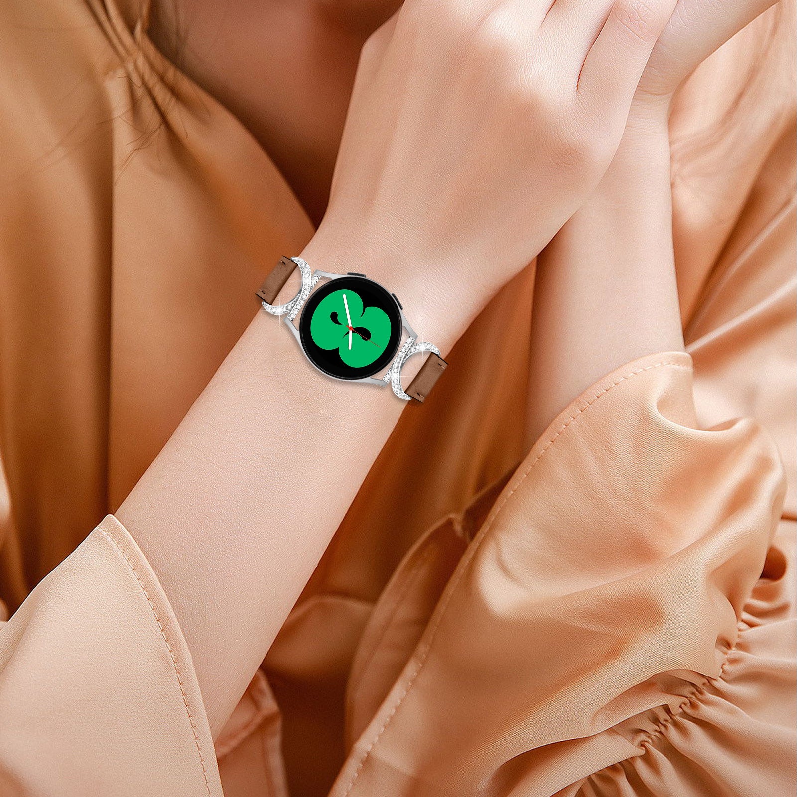 For Samsung Galaxy Watch 3 41mm Watch 5 40mm 44mm Replacement Strap 20mm Rhinestone D-shape Connector Split Leather Band with Silver Buckle For Samsung Galaxy Watch 3 41mm Watch 5 40mm 44mm Replacement Strap 20mm Rhinestone D-shape Connector Split Leather Band with Silver Buckle